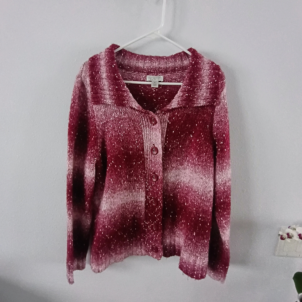 Christopher & Banks Pink Speckled Knit Cardigan Sweater Womens XL Cozy Cottage